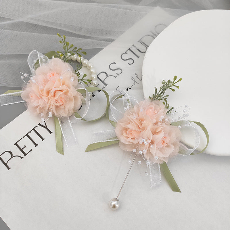 Bulk Garden Wedding Ivory Blush Wrist Corsage Bracelet and Boutonniere Set Wholesale