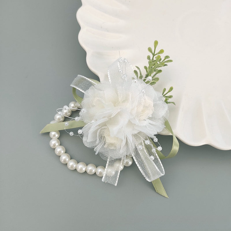 Bulk Garden Wedding Ivory Blush Wrist Corsage Bracelet and Boutonniere Set Wholesale