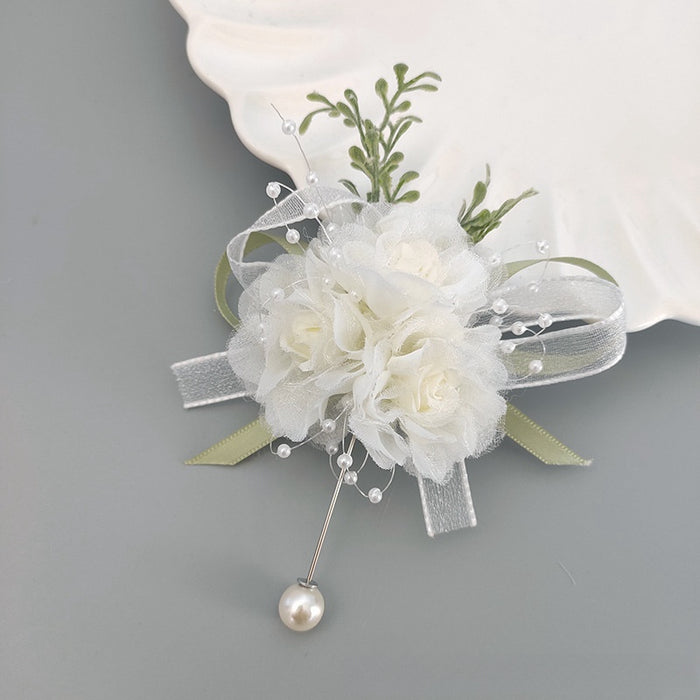 Bulk Garden Wedding Ivory Blush Wrist Corsage Bracelet and Boutonniere Set Wholesale