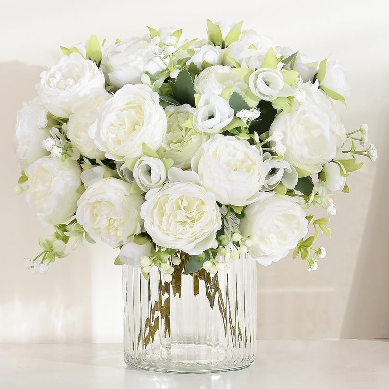 Bulk 2pcs White Artificial Flowers Peonies Bouquet for Centerpiece Table Wedding Party Wholesale