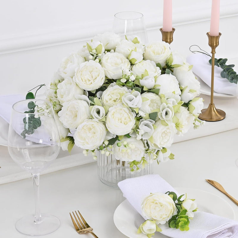 Bulk 2pcs White Artificial Flowers Peonies Bouquet for Centerpiece Table Wedding Party Wholesale