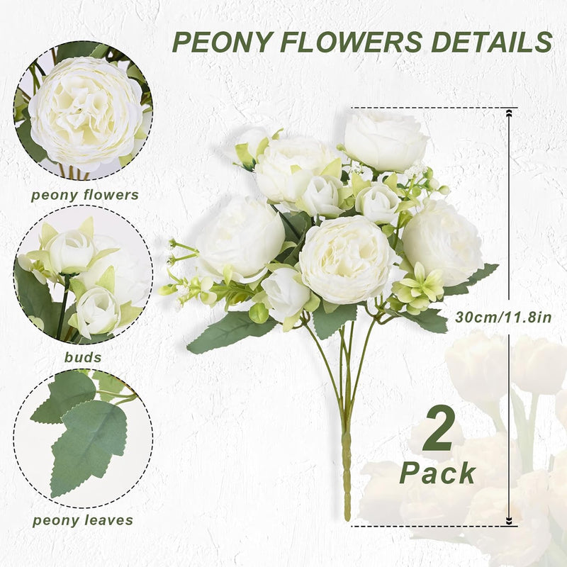 Bulk 2pcs White Artificial Flowers Peonies Bouquet for Centerpiece Table Wedding Party Wholesale