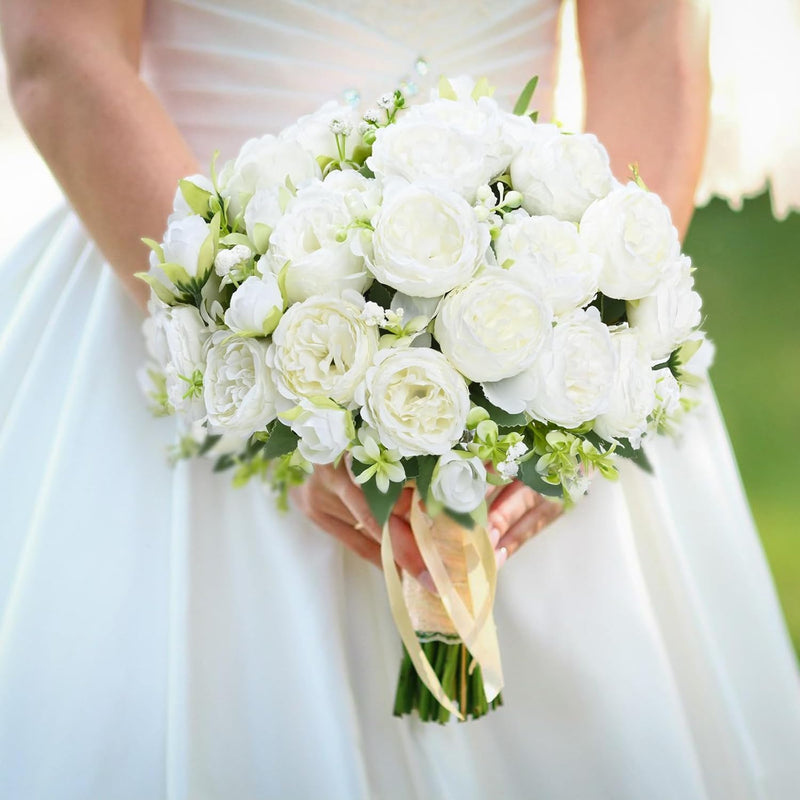 Bulk 2pcs White Artificial Flowers Peonies Bouquet for Centerpiece Table Wedding Party Wholesale