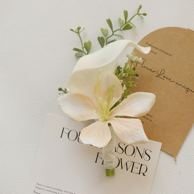 Boutonnières et corsages blancs et champagne en vrac Calla Lily Tulip avec orchidées en gros