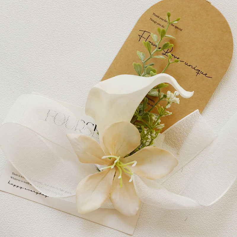 Boutonnières et corsages blancs et champagne en vrac Calla Lily Tulip avec orchidées en gros