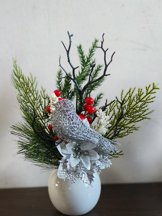 Winter Floral Arrangement Pine Twigs Artificial Holiday Accent