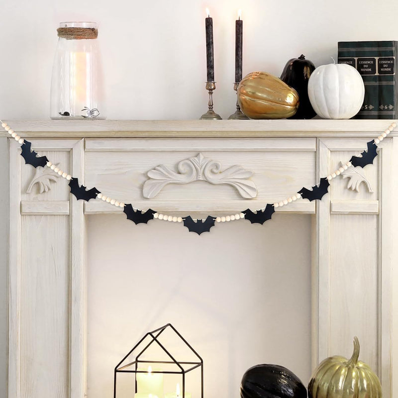 Bulk 4.6FT Halloween Wood Felt Bats Bead Garland Banner Wholesale