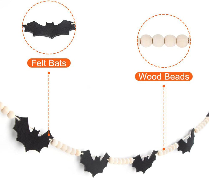 Bulk 4.6FT Halloween Wood Felt Bats Bead Garland Banner Wholesale