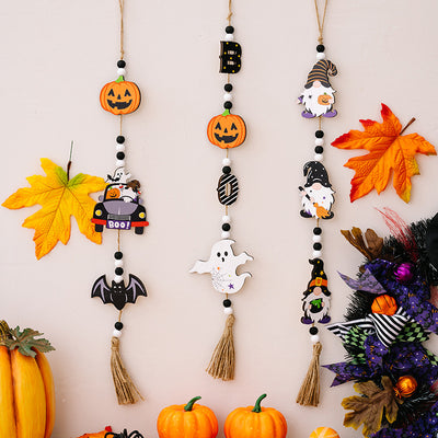 Bulk Wooden Bead Garland with Tassel and Pumpkin Tag for Halloween Decoration Wholesale