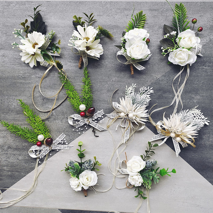 Bulk Rose Wrist Corsage Bracelet and Men Boutonniere Set for White Wed —  Artificialmerch