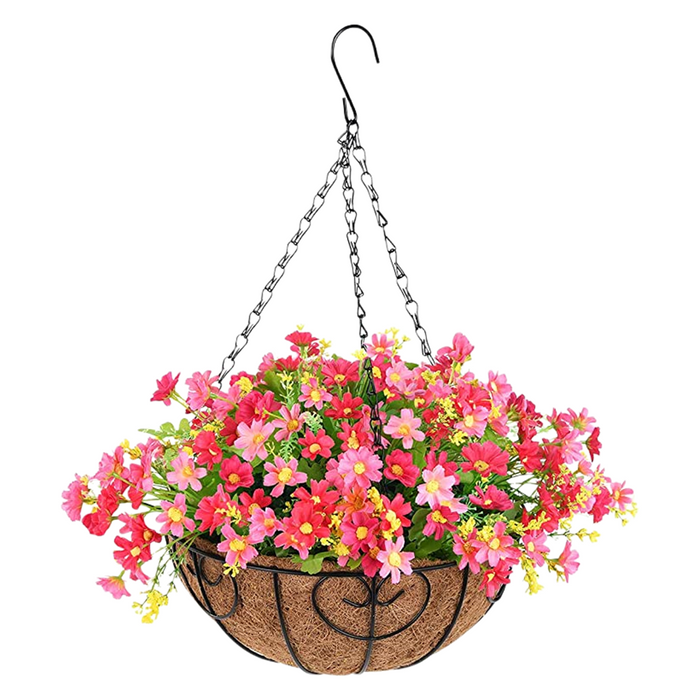 Flores colgantes artificiales en maceta a granel en cesta para decoración de jardín de césped de Patio al por mayor 