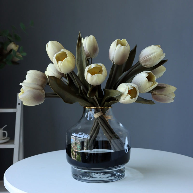 Exclusive Advanced Gray Morandi Colors Tulips Bouquet Real Touch Flowers