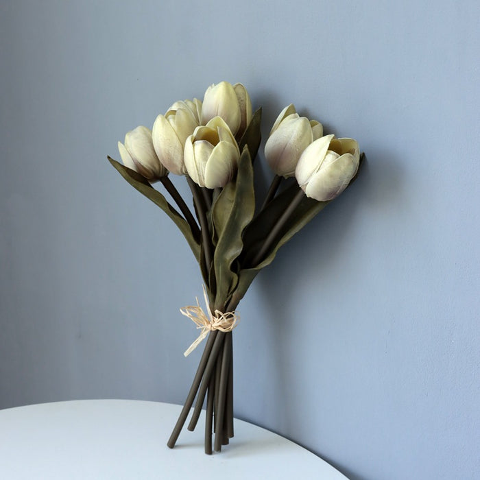 Exclusive Advanced Gray Morandi Colors Tulips Bouquet Real Touch Flowers