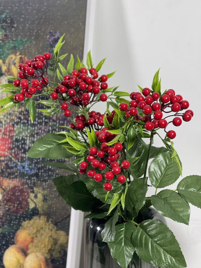 Bulk Exclusive 23.6" Large Christmas Holly Berries Bush Bouquet With Leaves Wholesale