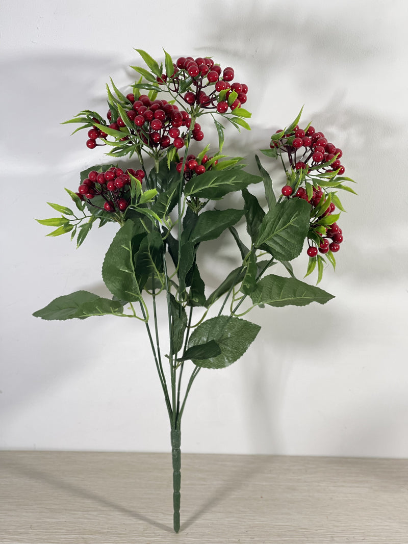 Bulk Exclusive 23.6" Large Christmas Holly Berries Bush Bouquet With Leaves Wholesale
