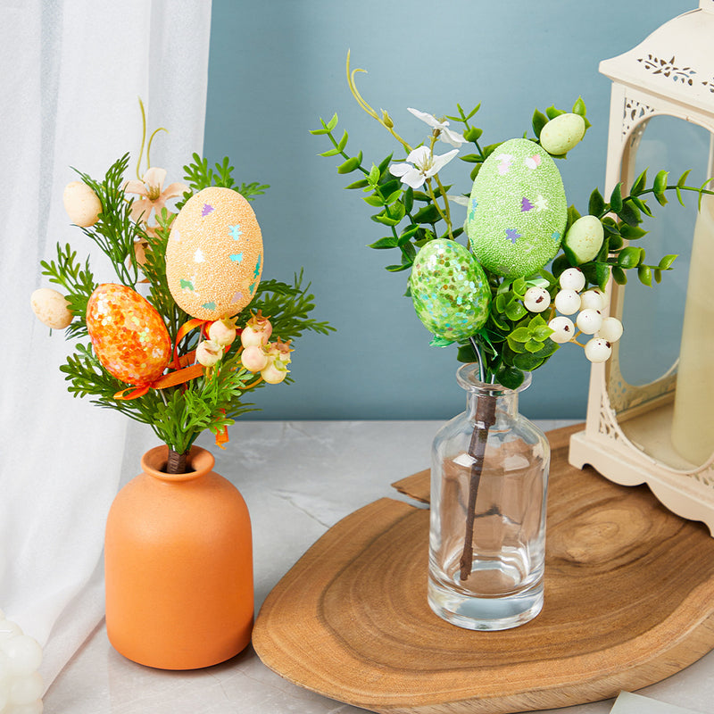 Bulk 6pcs Faux Easter Flowers Stems with Eggs Ornaments Wholesale