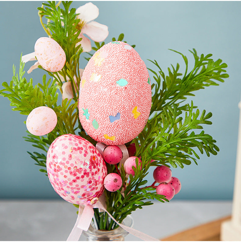 Bulk 6pcs Faux Easter Flowers Stems with Eggs Ornaments Wholesale