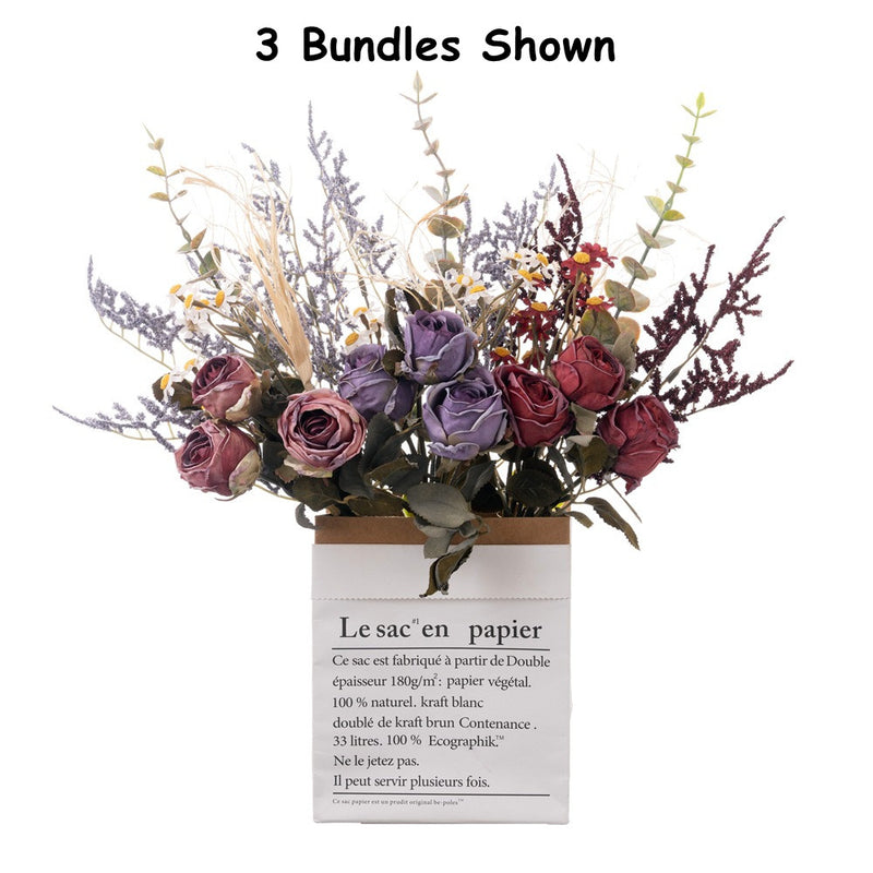Bouquet de fleurs artificielles d'automne et d'hiver en vrac, bouquet de roses brûlées en gros