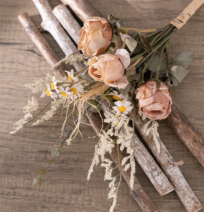 Bouquet de fleurs artificielles d'automne et d'hiver en vrac, bouquet de roses brûlées en gros