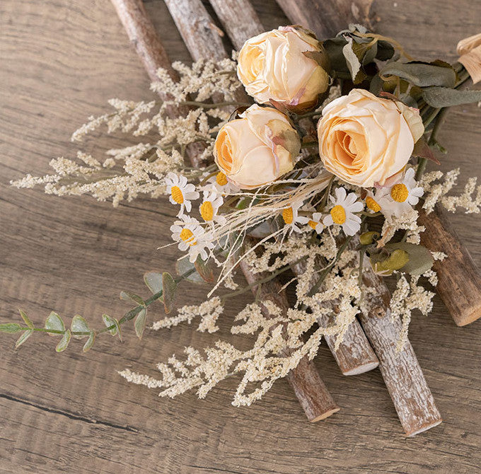 Bouquet de fleurs artificielles d'automne et d'hiver en vrac, bouquet de roses brûlées en gros