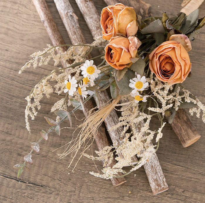 Bouquet de fleurs artificielles d'automne et d'hiver en vrac, bouquet de roses brûlées en gros