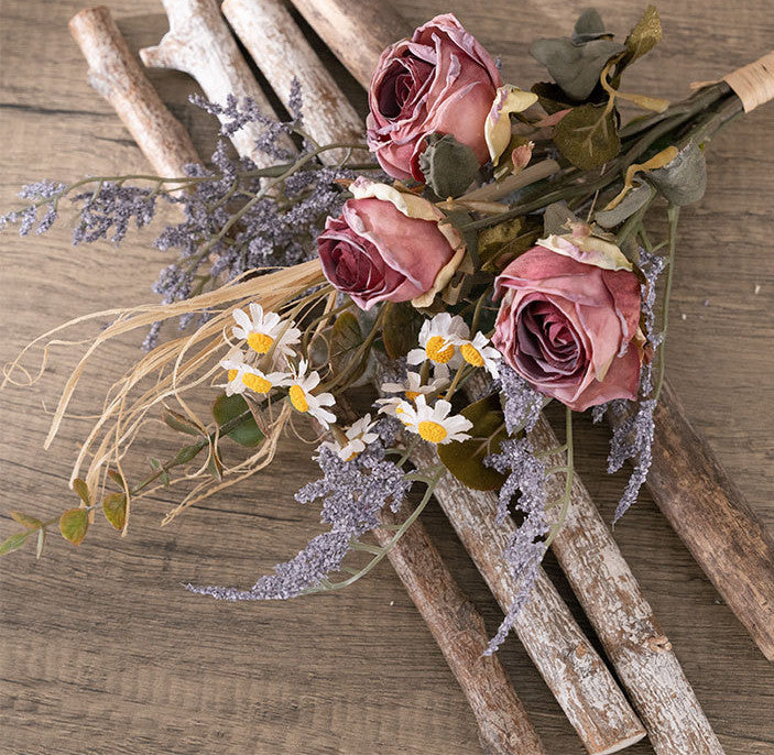 Bouquet de fleurs artificielles d'automne et d'hiver en vrac, bouquet de roses brûlées en gros