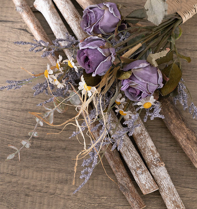 Bouquet de fleurs artificielles d'automne et d'hiver en vrac, bouquet de roses brûlées en gros