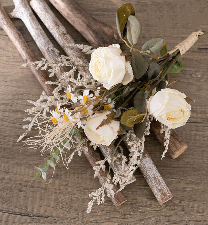 Bouquet de fleurs artificielles d'automne et d'hiver en vrac, bouquet de roses brûlées en gros