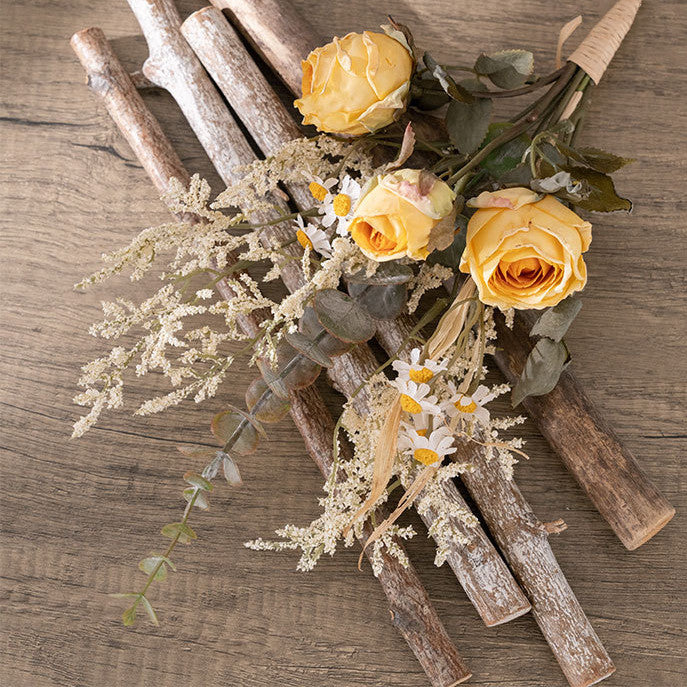 Bouquet de fleurs artificielles d'automne et d'hiver en vrac, bouquet de roses brûlées en gros