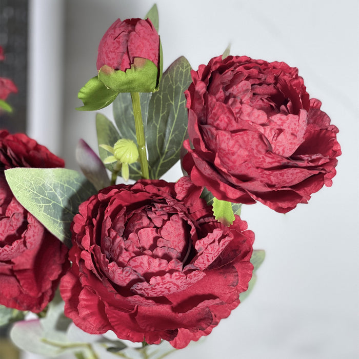 Bulk Exclusive 2Pcs Fall Red Artificial Flowers Peony Spray Stems Silk Flowers Bouquet for Home Wedding Thanksgiving Decoration Wholesale