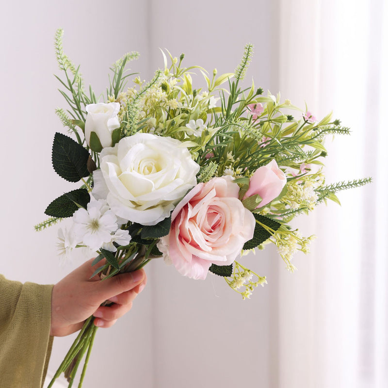 Bulk 16.5" Rose Bouquet Mixed Greenery Wedding Flowers Artificial Wholesale