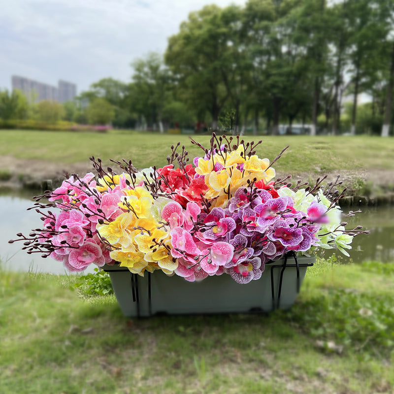 Exclusivo a granel 17" 4 arbustos flores artificiales Phalaenopsis mariposa orquídea arbusto para exteriores 