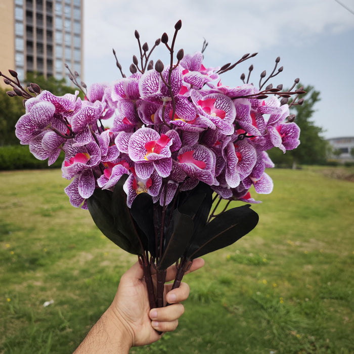 Exclusivo a granel 17" 4 arbustos flores artificiales Phalaenopsis mariposa orquídea arbusto para exteriores 
