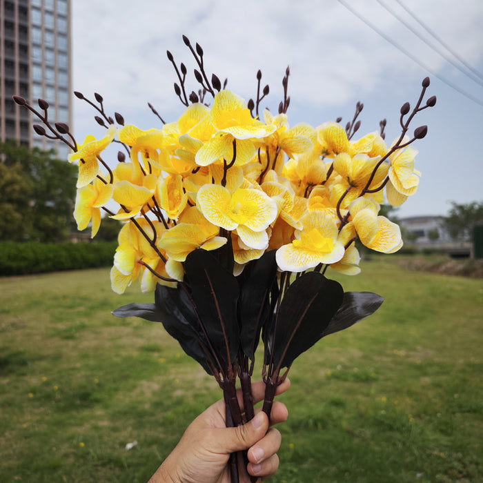 Bulk Exclusive 17" 4 Bushes Artificial Flowers Phalaenopsis Butterfly Orchid Bush for Outdoors