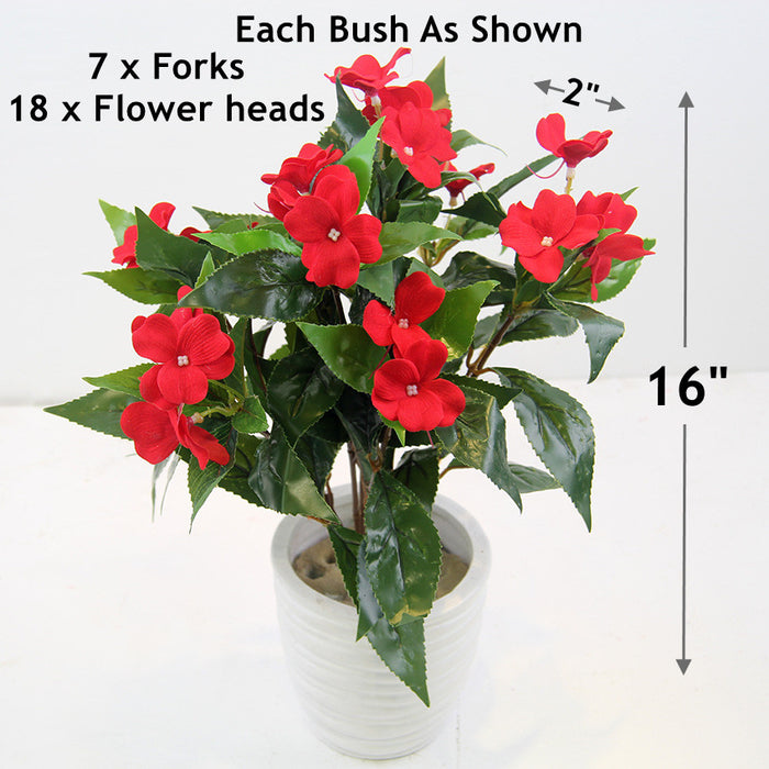 Bulk 10Pcs 16" Impatiens Bush UV Resistant Artificial Flowers for Outdoors Wholesale