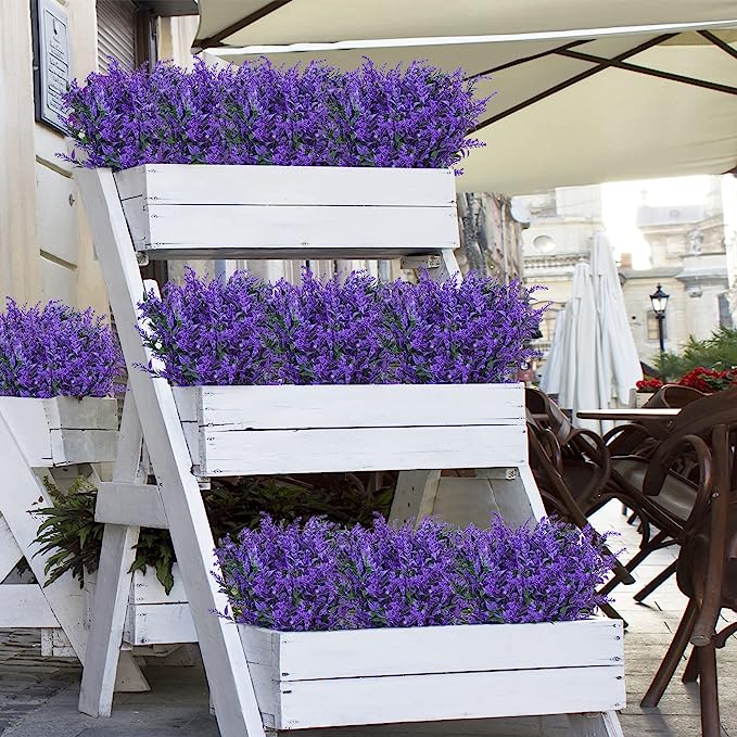 Bulk Artificial Greenery Plants Lavender UV Resistant Shrubs for Outdoors Hanging Planters Window Box Front Porch Indoor Decorations Wholesale
