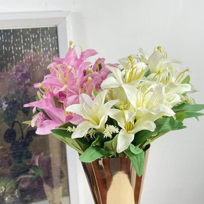 Bulk 13" 2Pcs Artificial Lily Bush Bouquet Table Centerpieces Arrangement Silk Flowers Wholesale