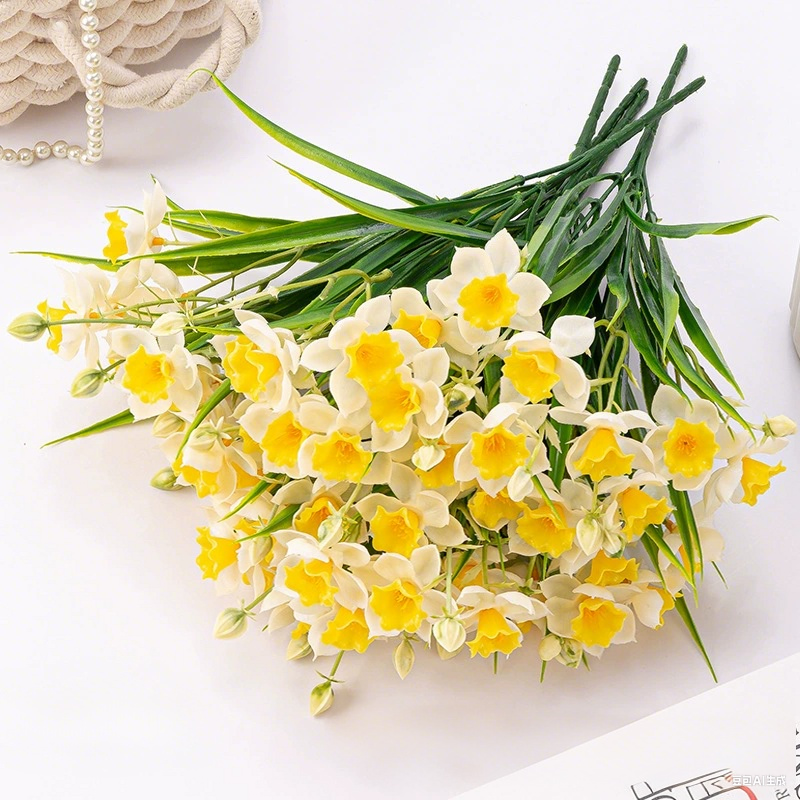 Lifelike Artificial Daffodil Flowers - 5-Stem Set with 10 Blooms, 14.6" Tall