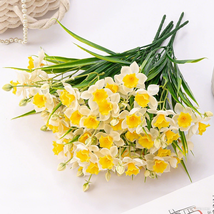 Artificial Narcissus Flowers, Realistic Fake Daffodil Bouquet for Home Decor, Wedding/Table Arrangement