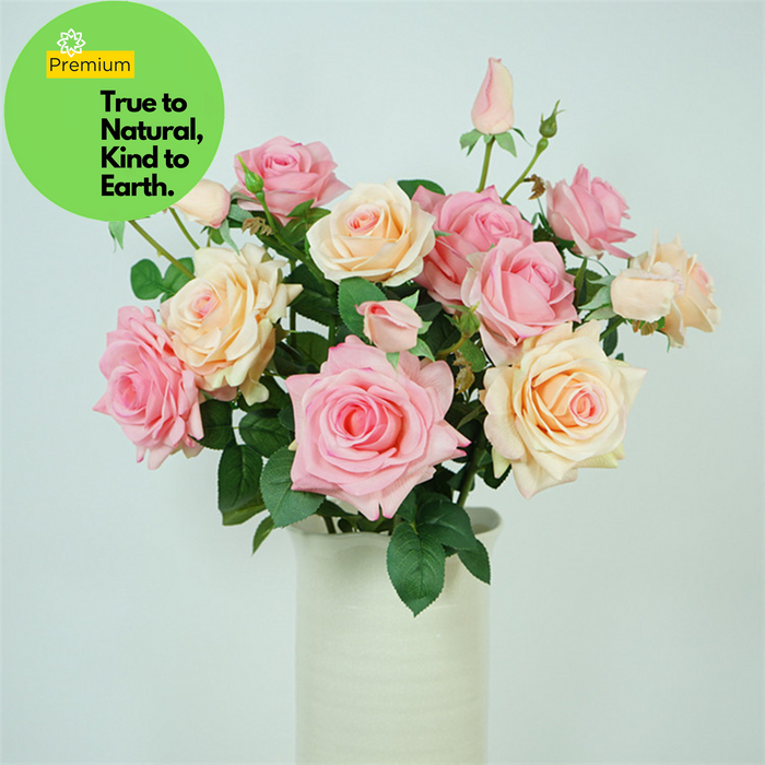 Premium Real Touch Rose with Bud Spray Stems