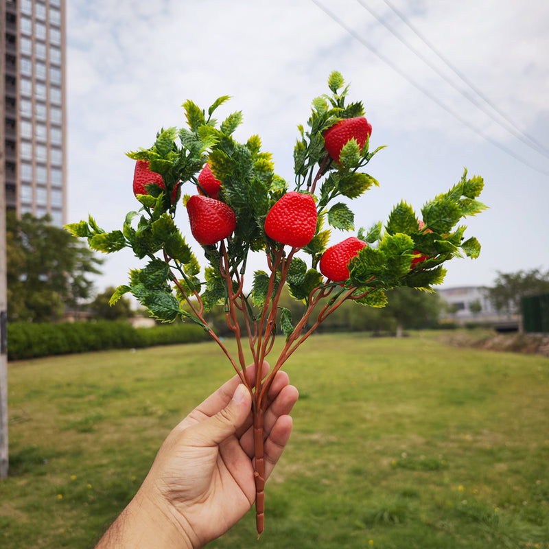 Plantes fruitières artificielles exclusives en vrac de 17 pouces, buisson de fraises pour l'extérieur, vente en gros 