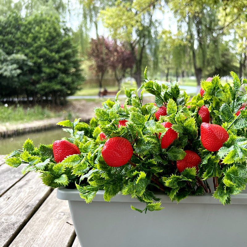 Plantes fruitières artificielles exclusives en vrac de 17 pouces, buisson de fraises pour l'extérieur, vente en gros 