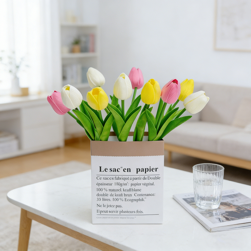 Bulk 10Pcs 13" Realistic Artificial Tulips Stems, New 2026 Anti-Yellowing Faux Flowers for Home Wedding Decor Vase Wholesale