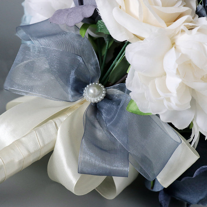 Ramos de novia franceses artificiales a granel Ramos de boda azul marino al por mayor 