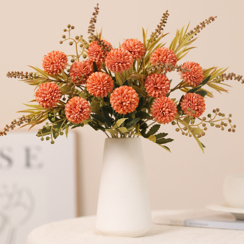 Bulk 12.5" Artificial Pom Pom Mums Bush Realistic Autumn Flowers for Fall Decor Thanksgiving Tabletop Wreath DIY Whoelsale