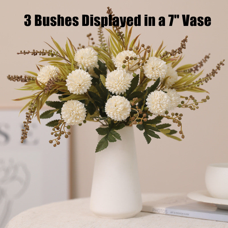 Bulk 12.5" Artificial Pom Pom Mums Bush Realistic Autumn Flowers for Fall Decor Thanksgiving Tabletop Wreath DIY Whoelsale