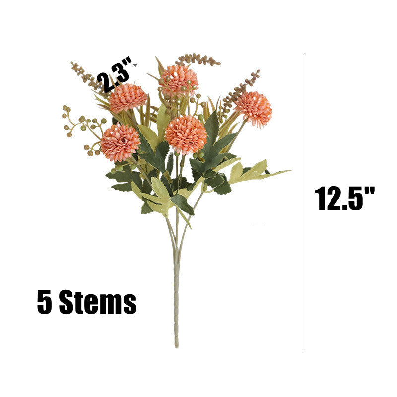Bulk 12.5" Artificial Pom Pom Mums Bush Realistic Autumn Flowers for Fall Decor Thanksgiving Tabletop Wreath DIY Whoelsale