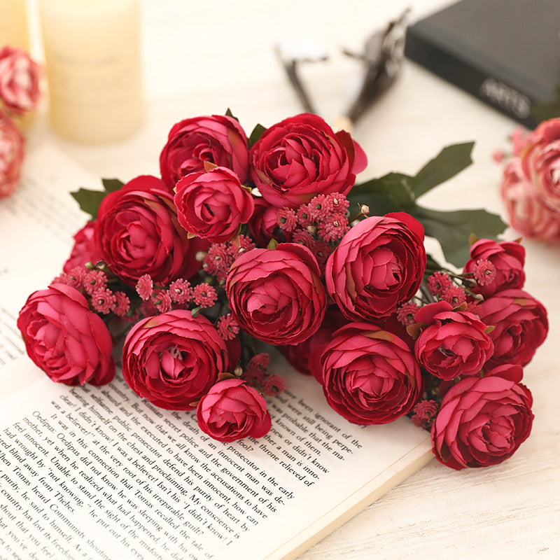 Bulk 12.5" Artificial Autumn Ranunculus Bouquet Realistic Fall Flowers for Fall Decor Thanksgiving Tabletop Wreath DIY Wholesale