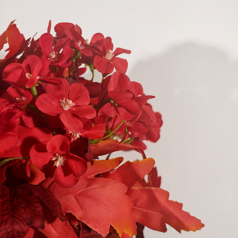 2 Pcs Artificial Fall Cemetery Flowers with Vase, 24 Heads Realistic Red Rose & Begonia Silk Bouquets, Perfect for Grave Decorations, Thanksgiving & Autumn Home Decor