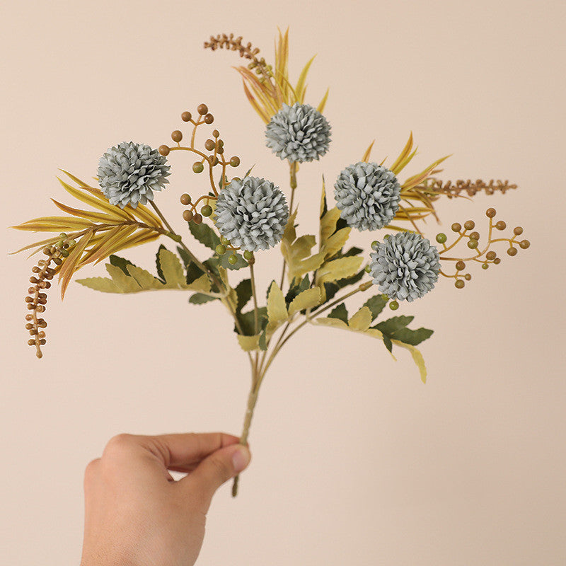 Bulk 12.5" Artificial Pom Pom Mums Bush Realistic Autumn Flowers for Fall Decor Thanksgiving Tabletop Wreath DIY Whoelsale